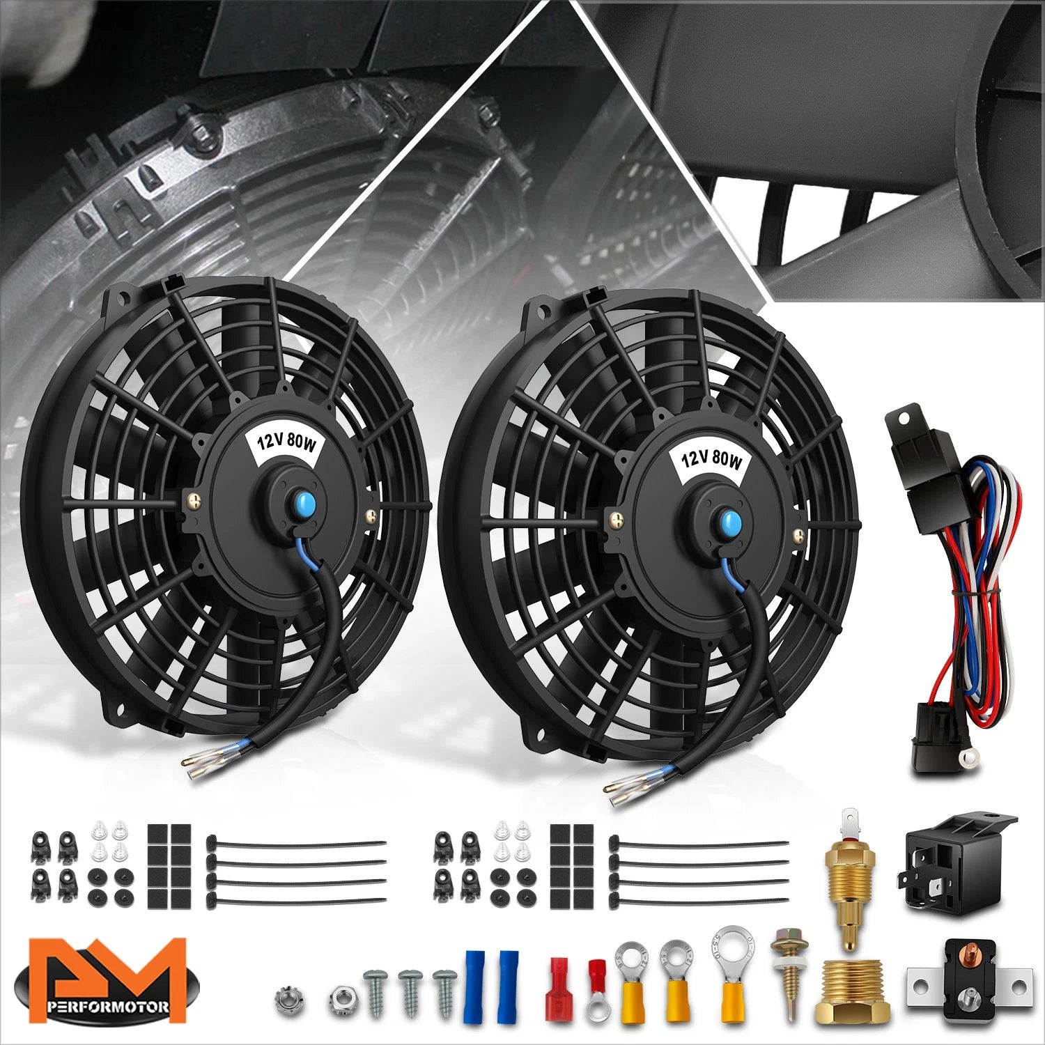 2X 9" 12V Electric Radiator Cooling Fan for Racing (Universal)