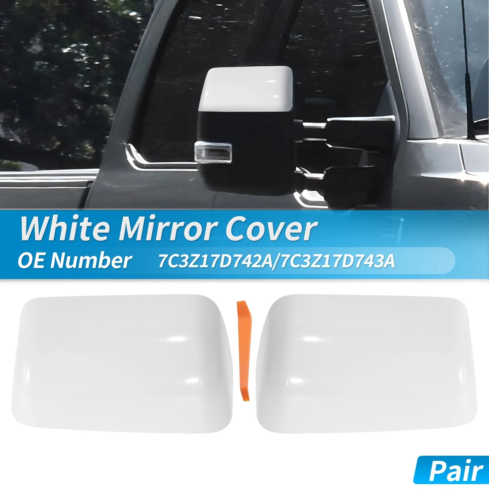2Pcs White Top Half Door Mirror Cap Cover for Ford F250 F350 (2008–2016)