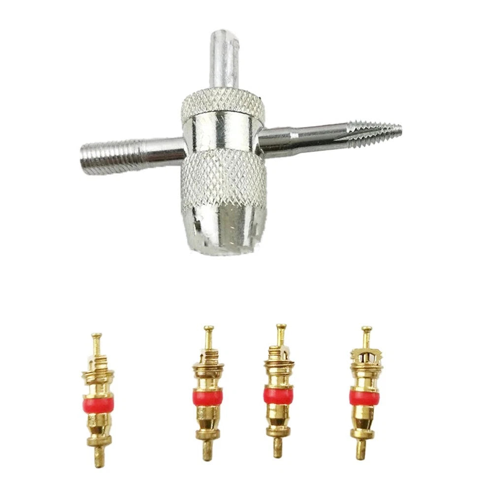 4 in 1 Valve Core Tool Set for Cars with 5 Copper Valve Cores