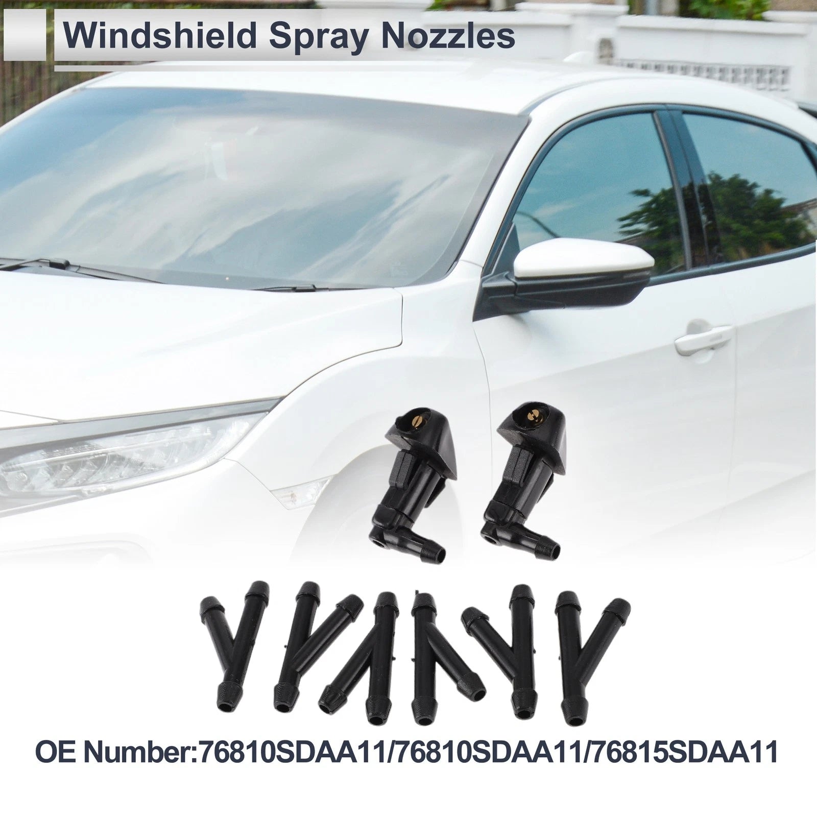 Washer Nozzle Set of 6 w/ Hose Connector for Honda (No.76810SDAA11)