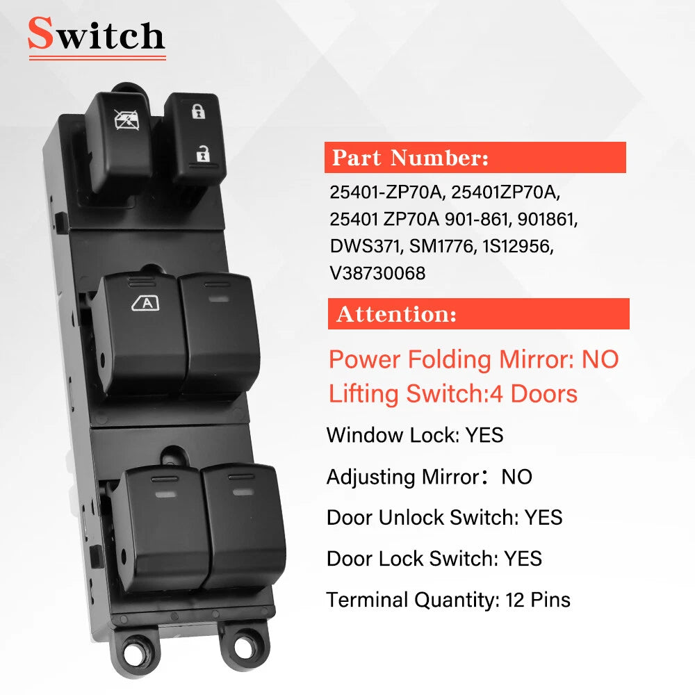 Power Window Master Control Switch for Nissan Frontier Crew Cab (2007–2019)