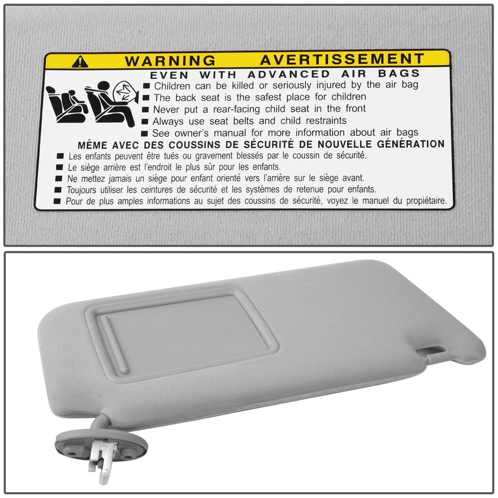 Right Passenger Side Sun Visor for Toyota Venza (2009–2016) OE Style Grey