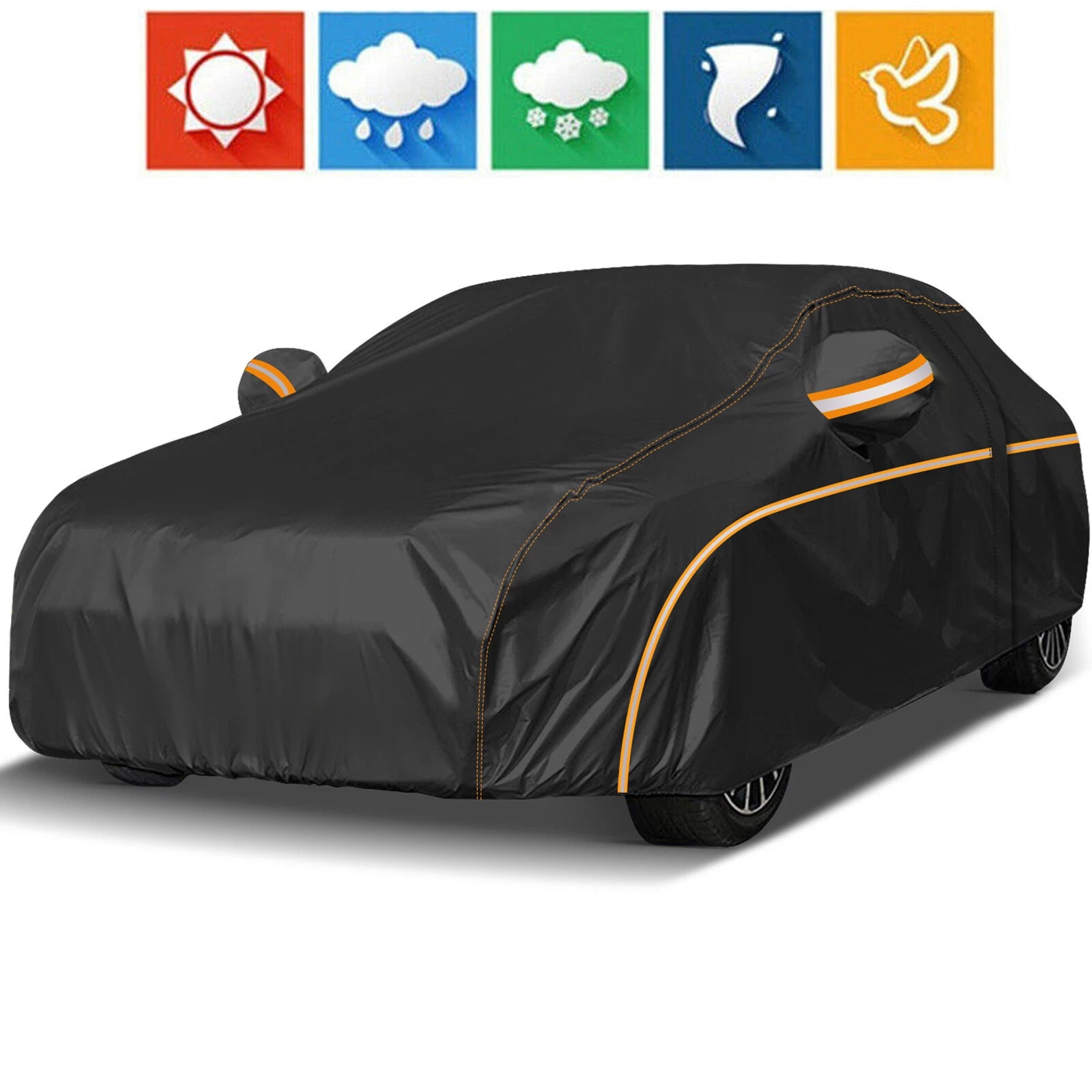 Full Car Cover for Sedan (197"L x 73"W x 59"H) Waterproof Snow Protector