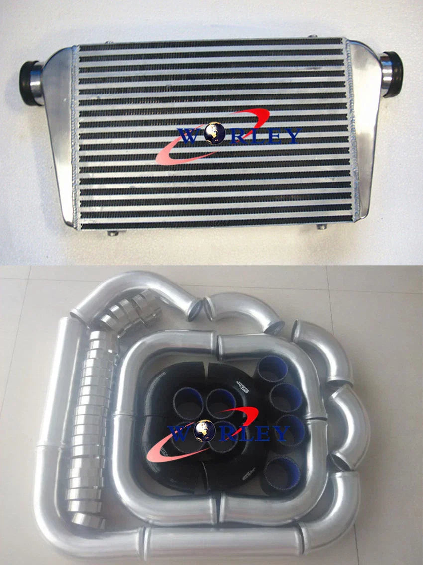 Universal Intercooler 450x300x75mm + 3" Aluminum Piping + Black Hoses