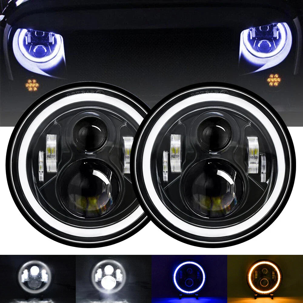 7" LED Front Headlight 3-color for Jeep Wrangler/Yamaha Road Star