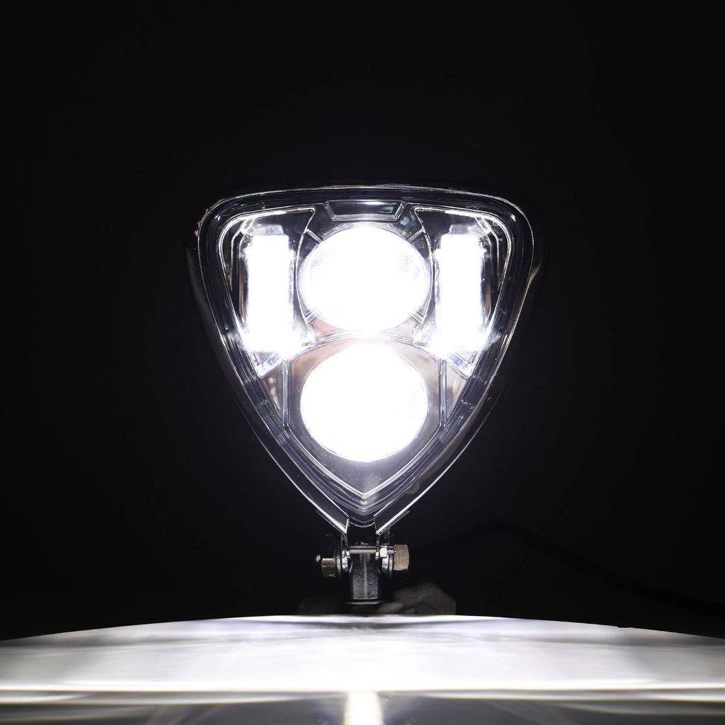 Chrome Triangle LED Headlight for Universal Motorcycle (10mm Mount)