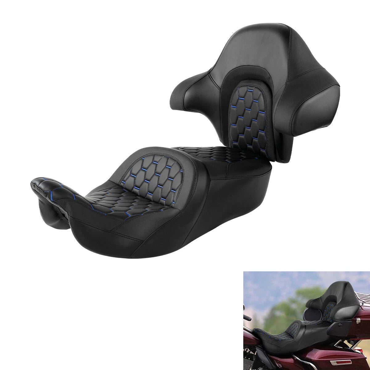 Driver Passenger Seat & Backrest Pad for Harley Touring Street Glide (2014–2023)