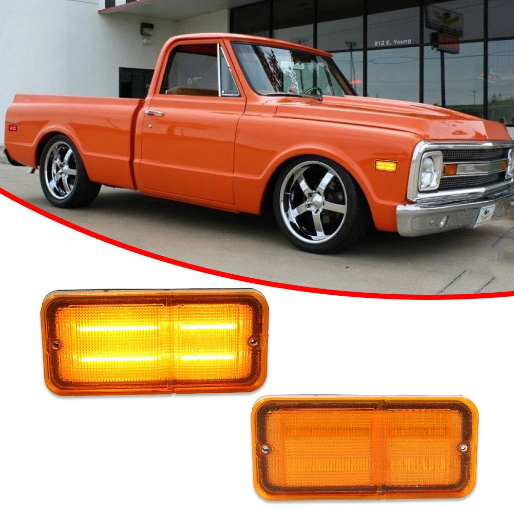 2X Amber LED Side Marker Lights for Chevy GMC Truck (1968–1972)