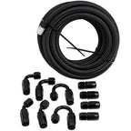 6AN AN-6 20FT Fuel Line Hose Kit Nylon Braided Oil Hose Fitting Kit Black 20FT