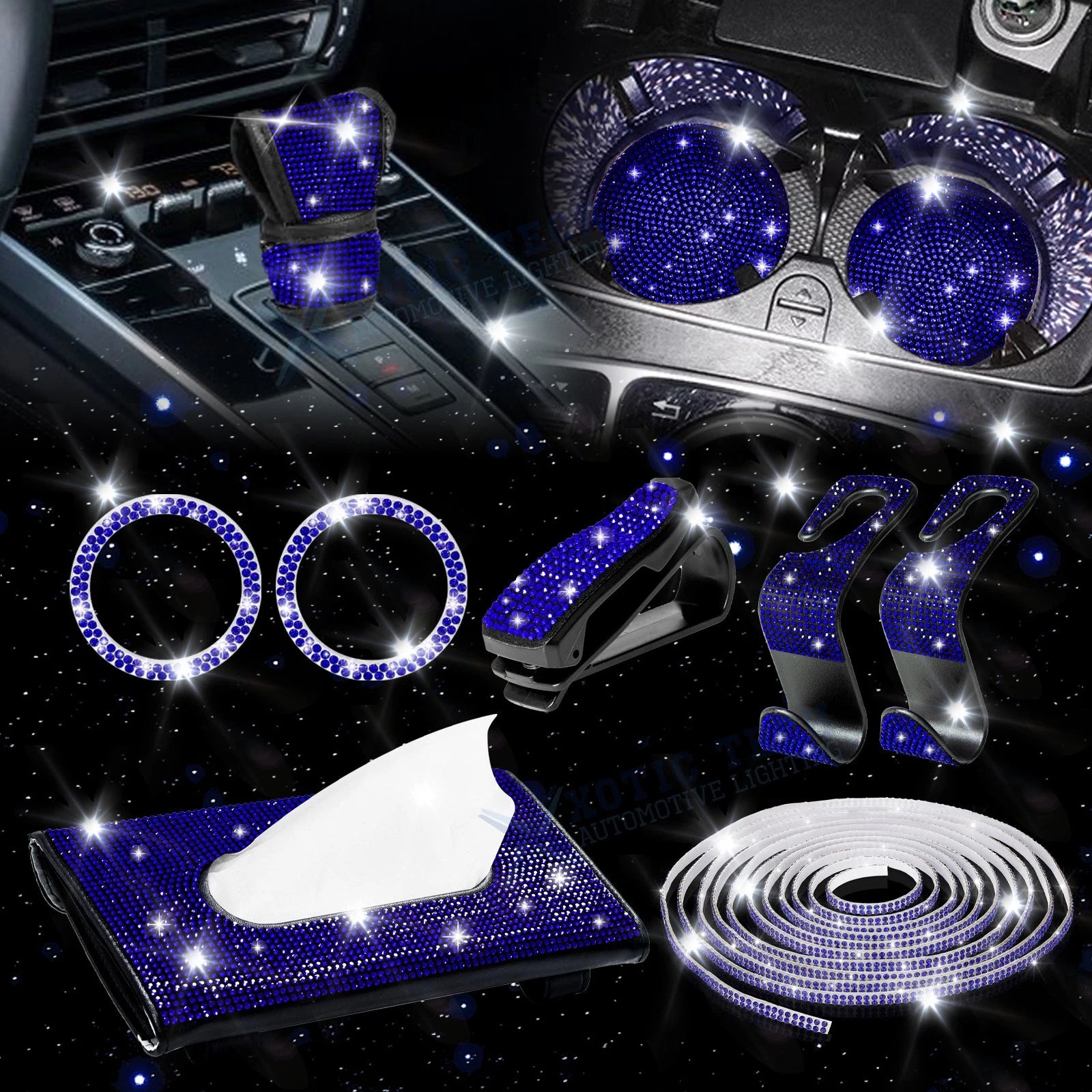 Engine Start Button Ring Gear Shift Cover Kit for Blue Bling Diamond (2013–2019)