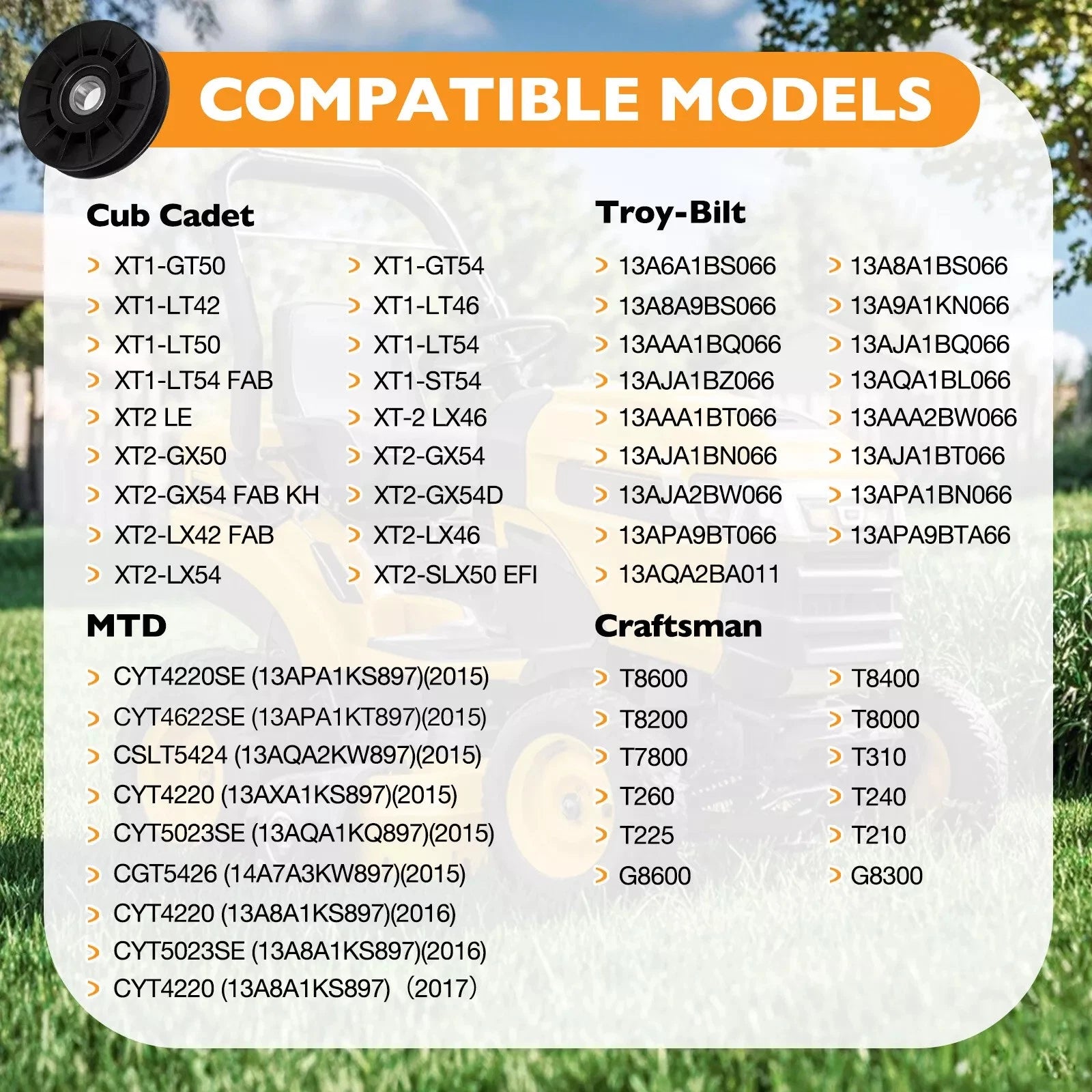 Idler Pulley for Cub Cadet Mower Deck (Fits MTD Craftsman Troy-Bilt)