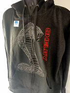 Zip Up Hoodie Jacket for Shelby Cobra (Licensed) Gray Red Snake Emblem (Unisex)