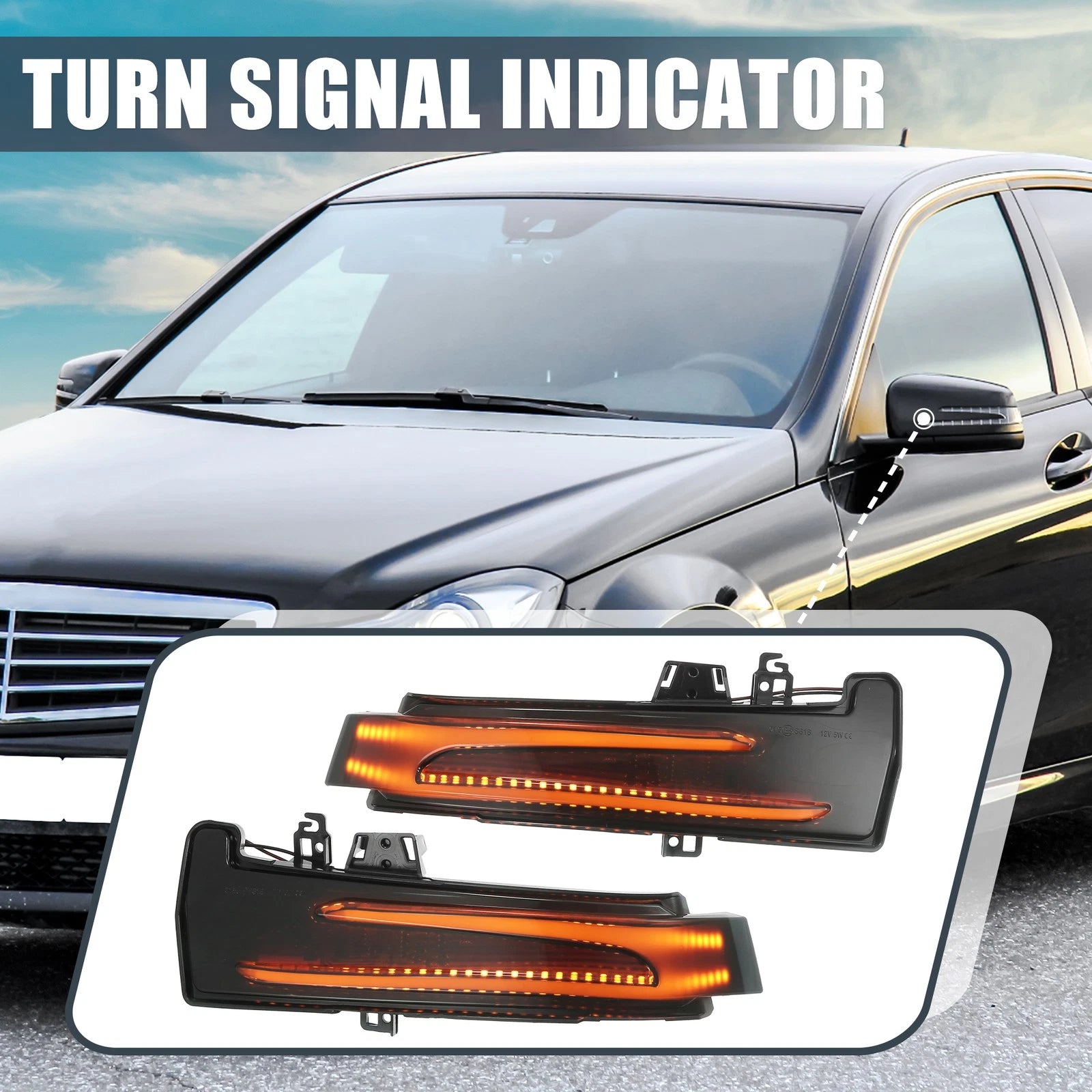 1 Pair LED Wing Mirror Indicator Turn Signal Light 2129067401 for Mercedes W176 (2013–2018)