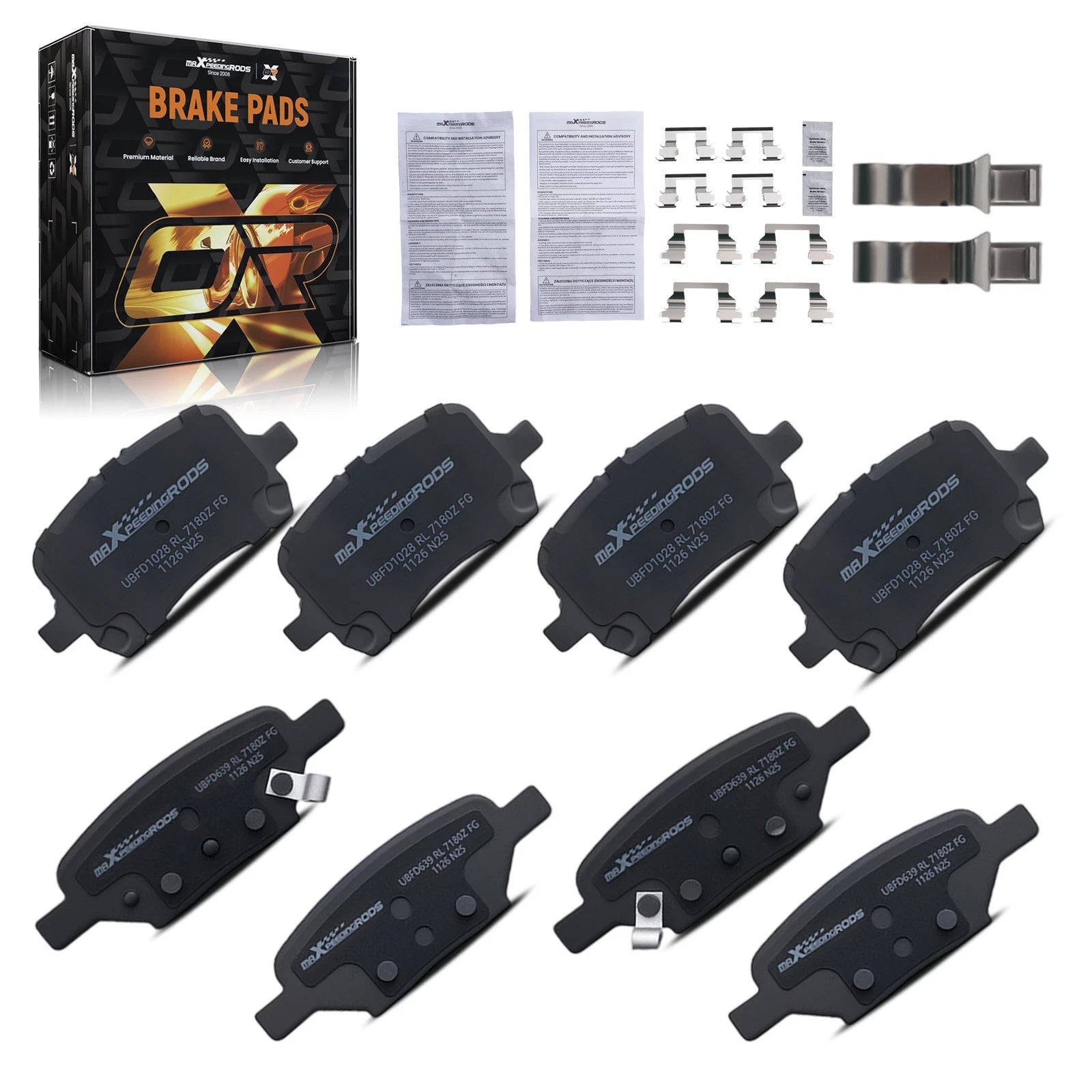 Set of 8 Ceramic Brake Pads for Saturn Aura (2007-2009)