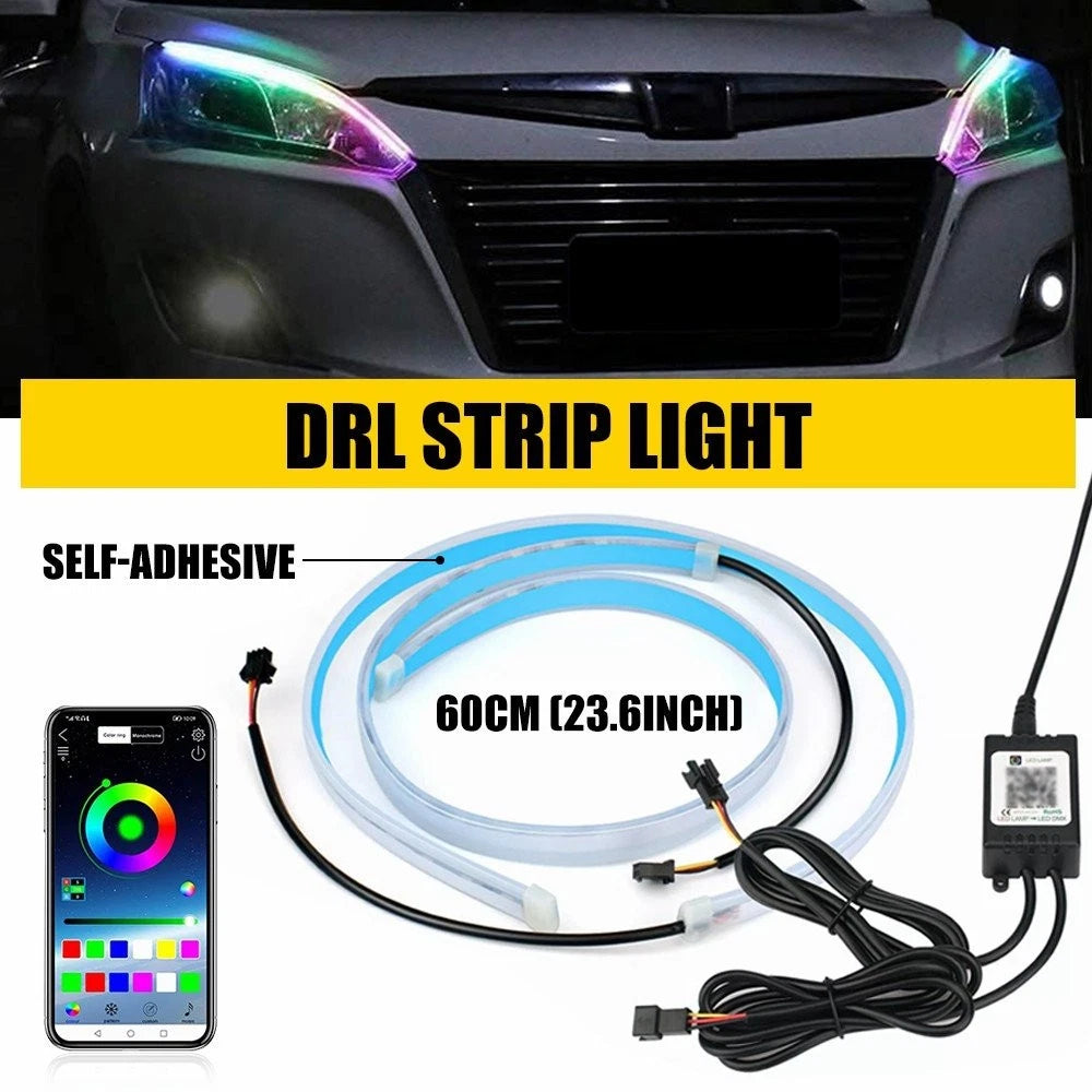 2X 60CM RGB Flexible LED 5050 DRL Running Lamp Strip for Headlight IP68