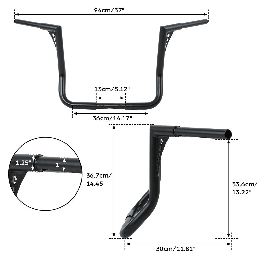 14" Rise Ape Hanger Handlebars for Harley Touring Electra Road Glide (1982–2024)