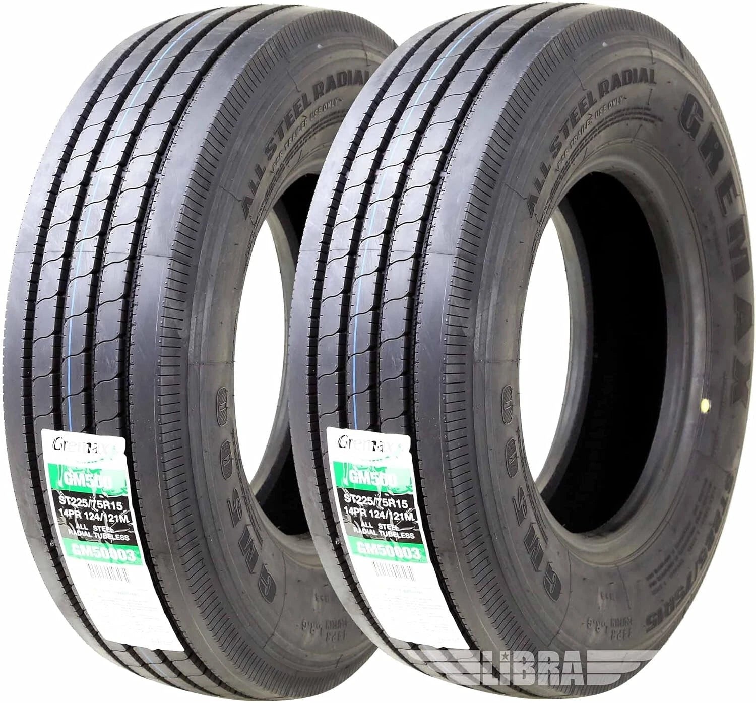 Set of 2 GREMAX All Steel Trailer Tires 225/75R15 14PR 123/119M