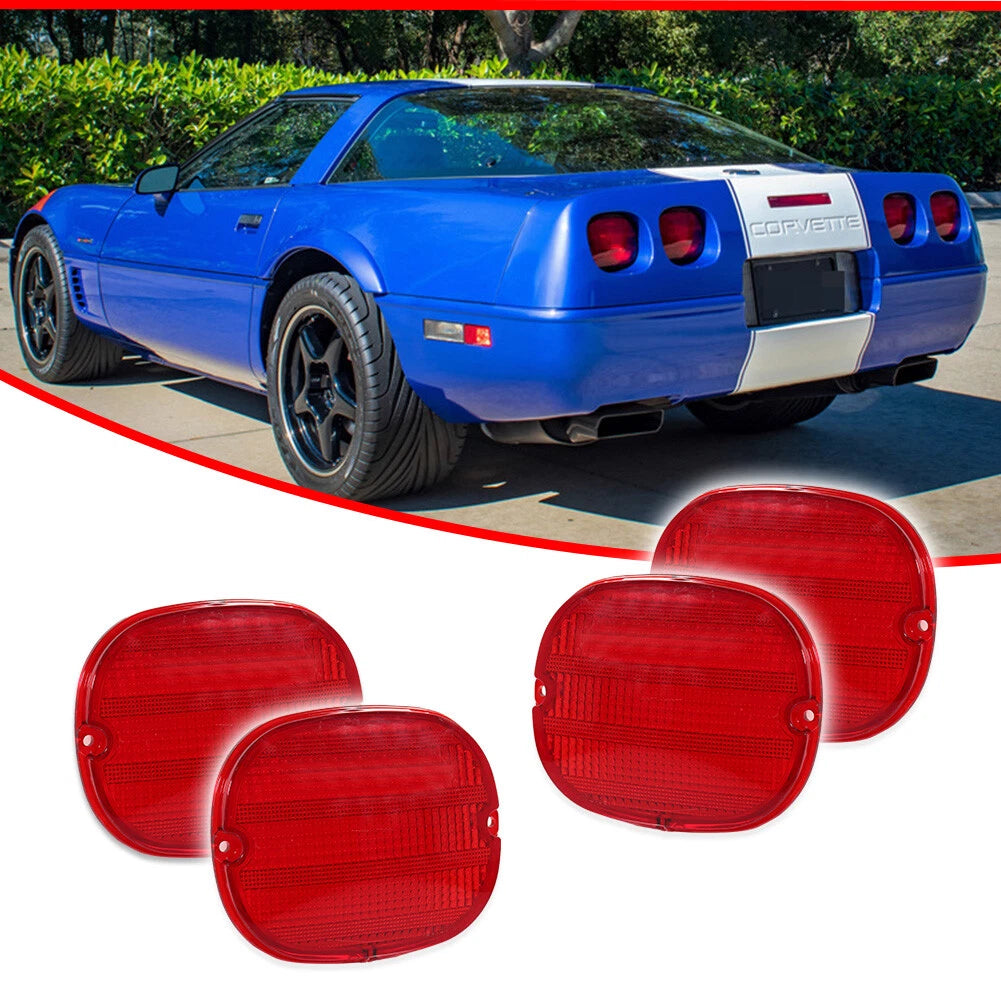 Set of 4 Red Rear Tail Light Lamp Lenses for Chevy Corvette C4 (1990–1996)
