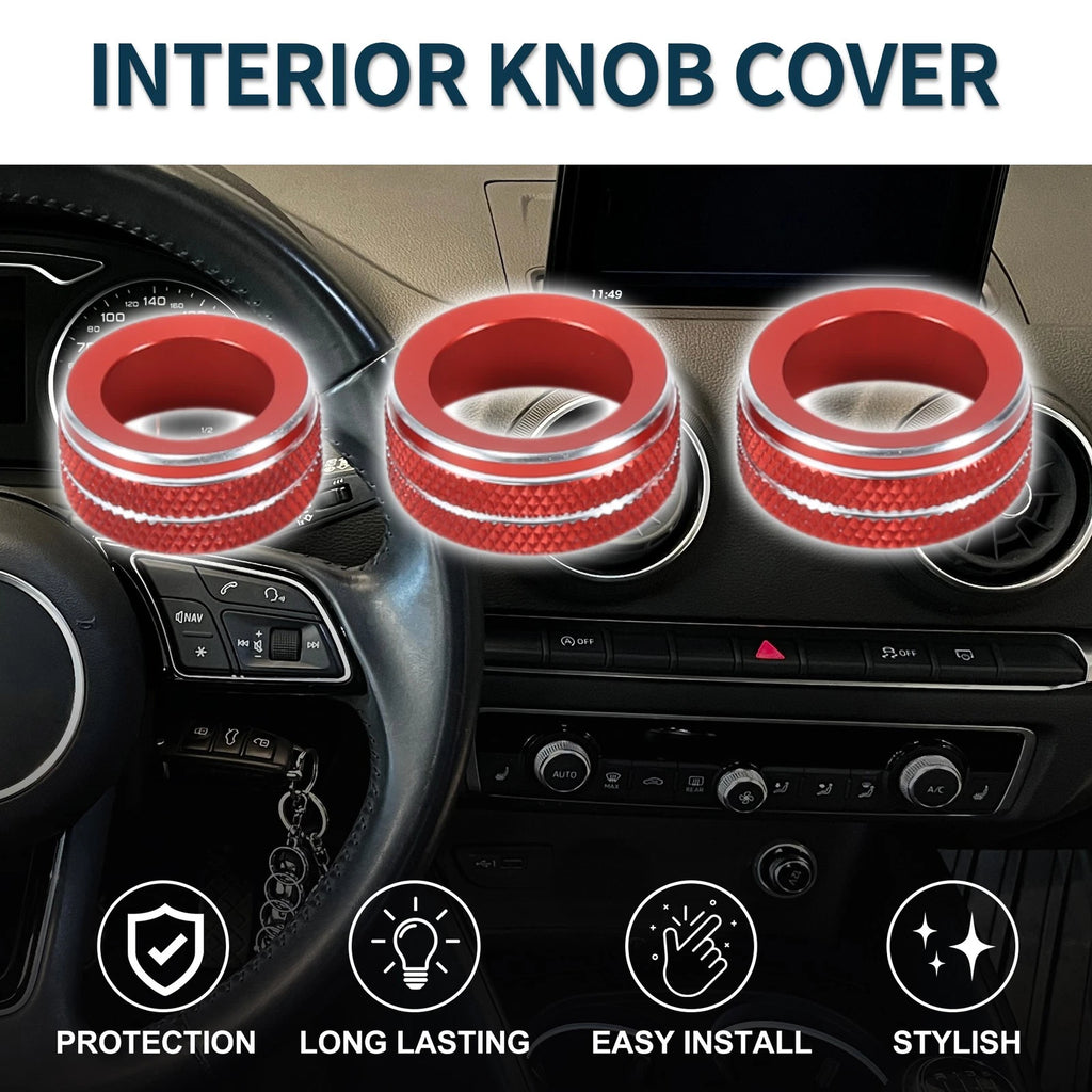 Set of 3 AC Climate Heater Switch Knob Cover Rings for Audi A3 8V (2014–2020) Red