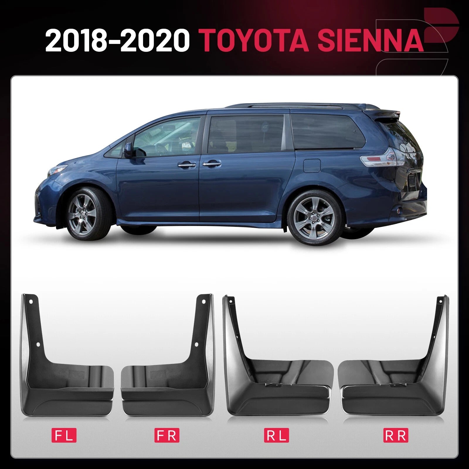 Set of 4 Mud Flaps for Toyota Sienna (2018–2020)