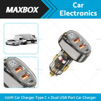 125W Dual USB Car Charger for Universal Use (Quick Charge, Type C)