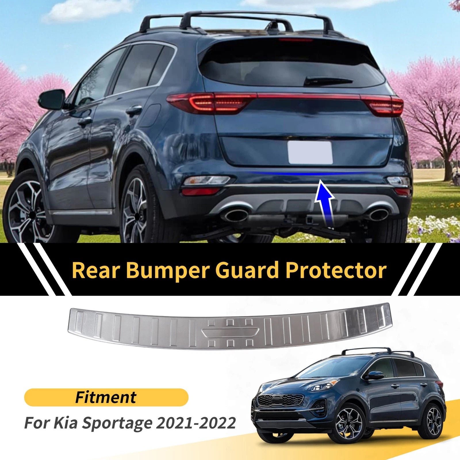 Rear Bumper Topper for Kia Sportage (2021–2022) Silver Tone