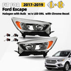 Halogen Headlight Set for Ford Escape (2017–2019) - Chrome, w/Bulb, Left+Right