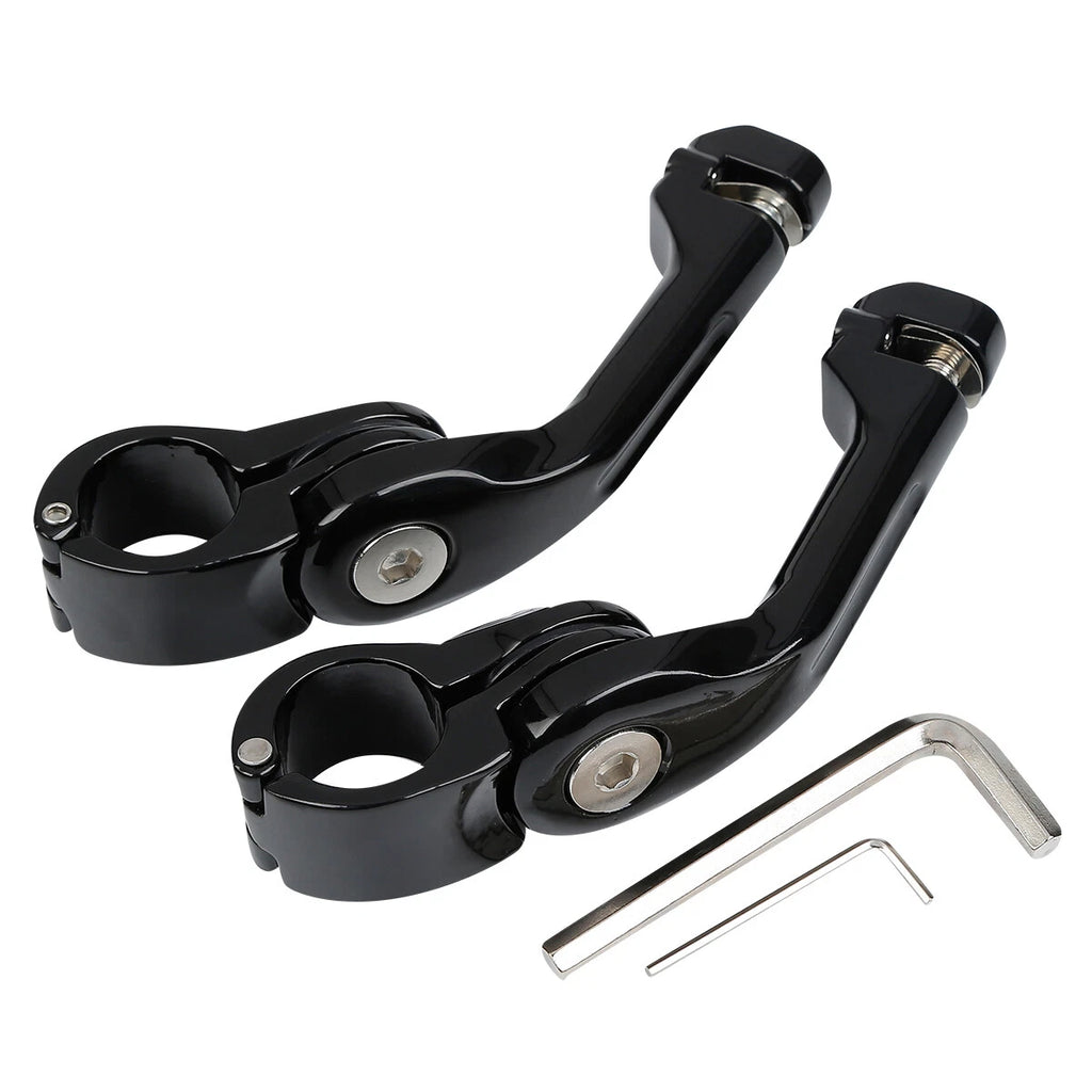 1.25" Gloss Black Highway Long Angled Peg Mount Kit for Harley Davidson