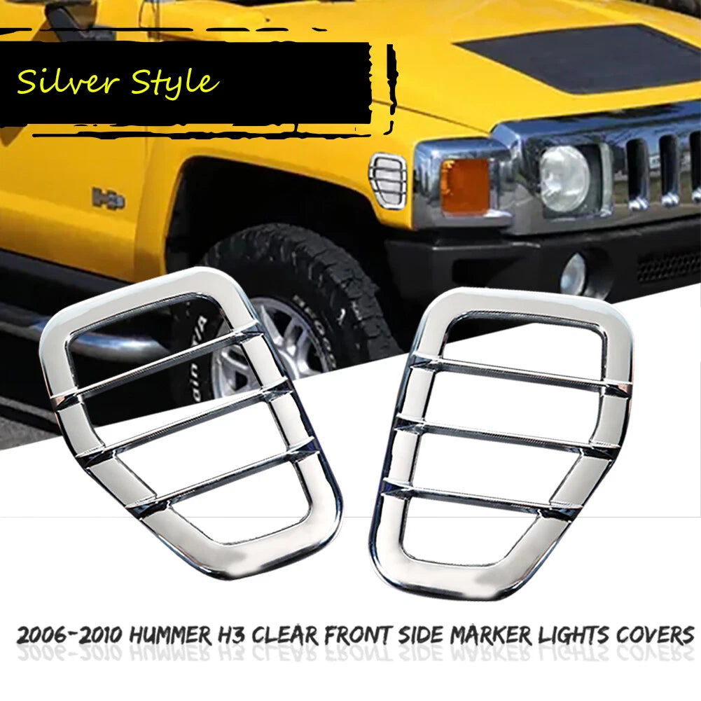 Chrome Front Side Marker Light Guard Covers for Hummer H3 (2006–2010)
