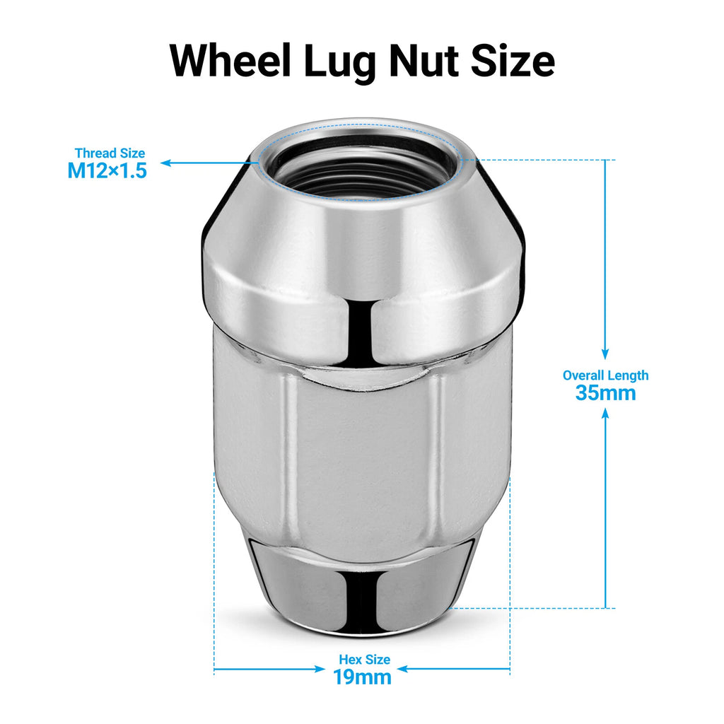Set of 20 Chrome Acorn Lug Nuts for Ford Bronco, Escape, Focus, Fusion