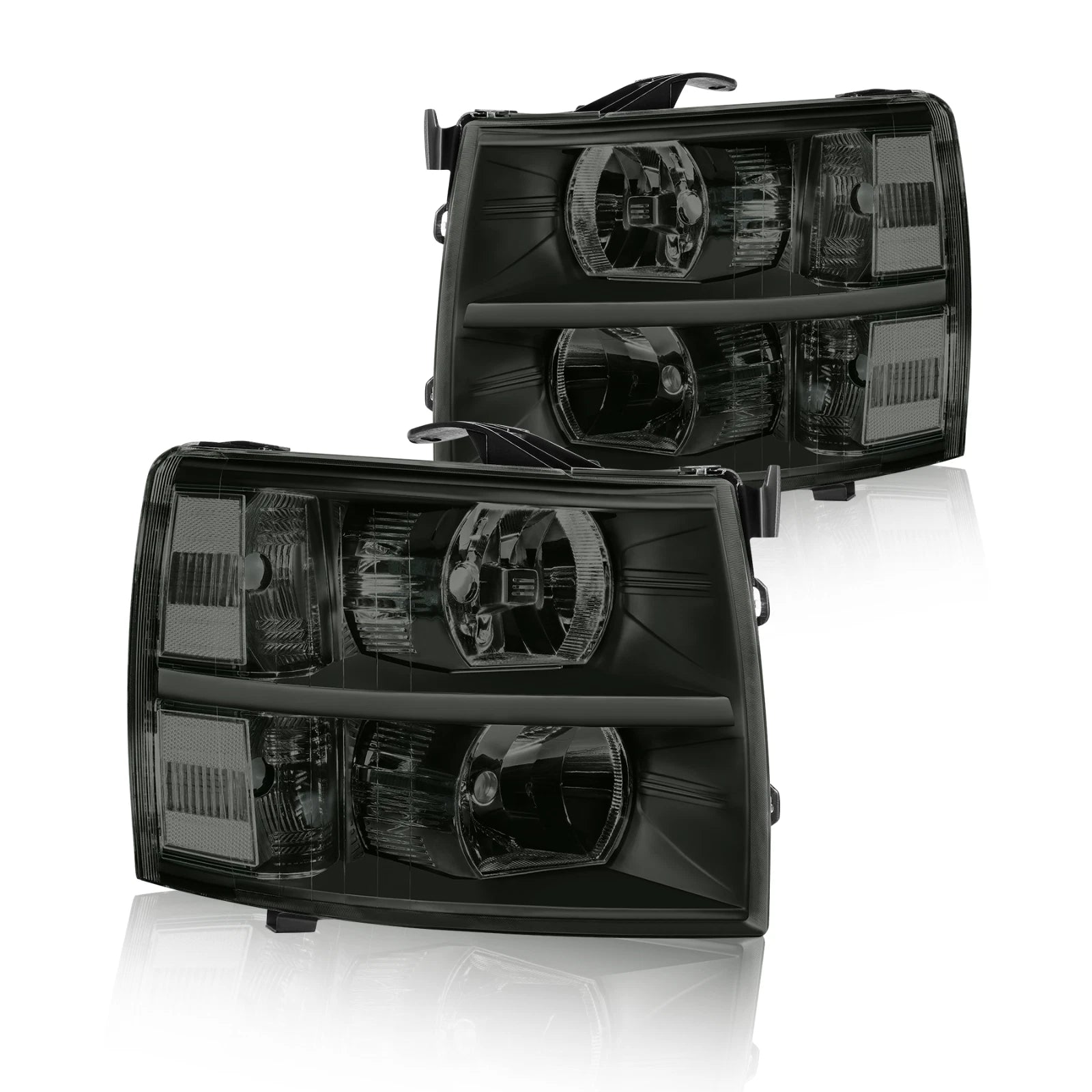 Headlight Pair Black Smoke Clear for Chevy Silverado 2500HD 3500 (2007–2014)