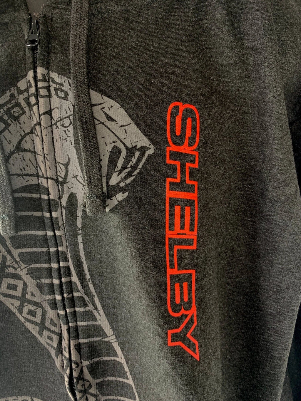 Zip Up Hoodie Jacket for Shelby Cobra (Licensed) Gray Red Snake Emblem (Unisex)