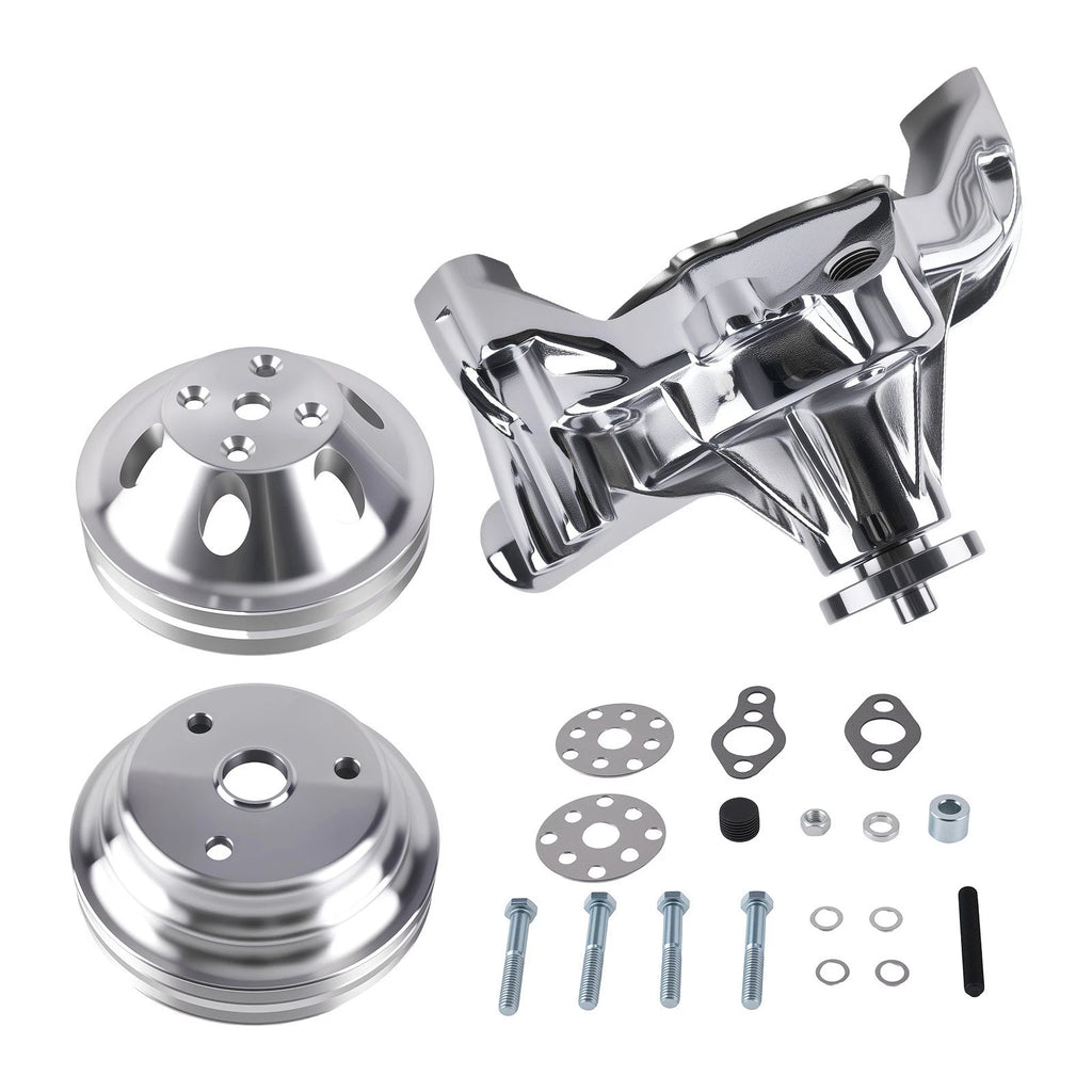 High Volume Long Water Pump & 2 Groove Crankshaft Pulley Kit for Chevy 350 400 (1967–1986)