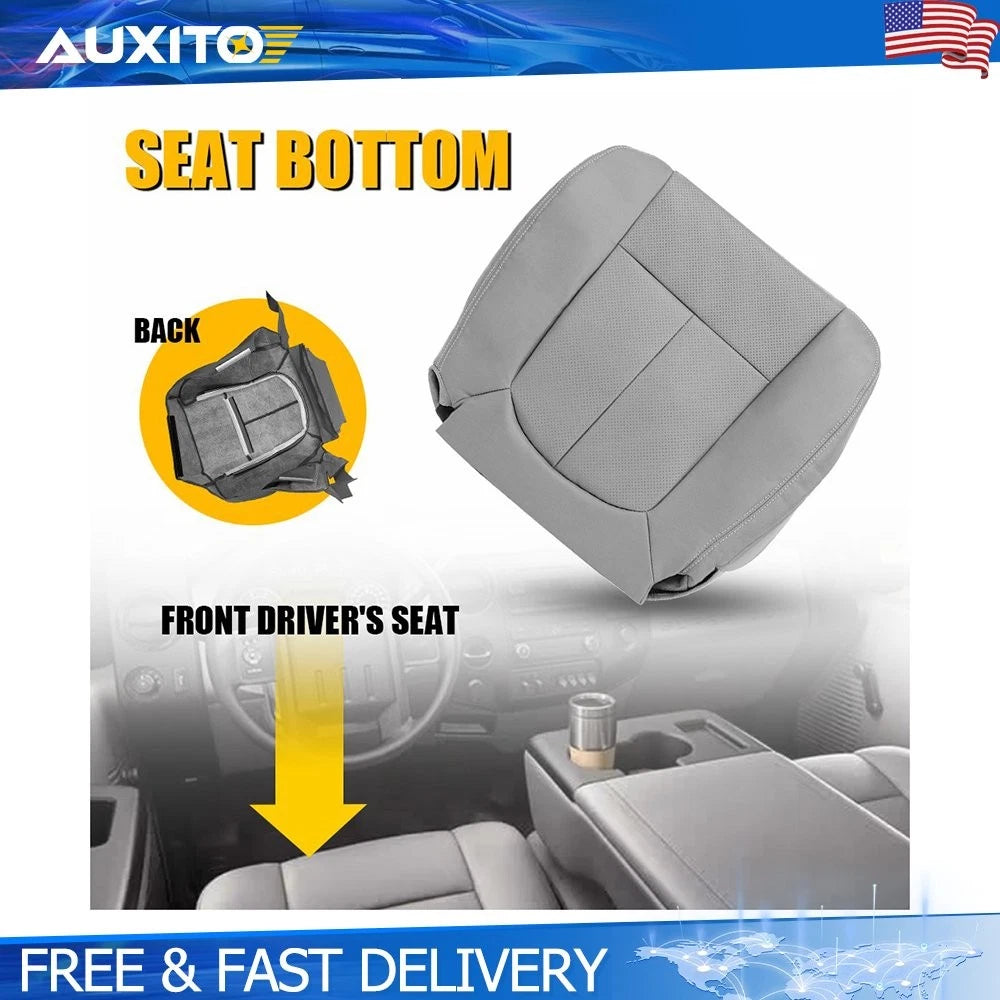 Driver Side Bottom Seat Cover for Ford F250 F350 F450 F550 (2011–2016) Gray Leather