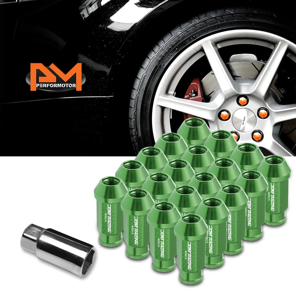 20Pc M12X1.5 Green JDM Open-End Acorn Hex Wheel Lug Nut + Extension 25mmx50mm