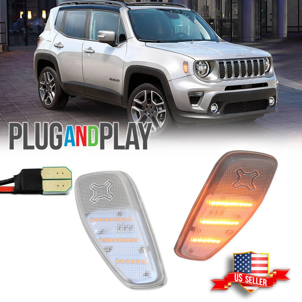 2X Clear Amber LED Side Marker Lights for Jeep Renegade (2015–2023)