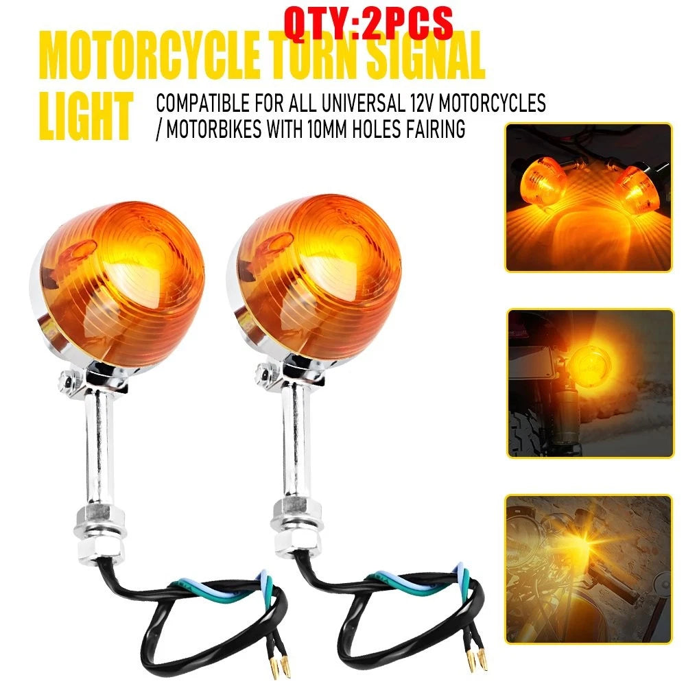 Set of 2 Amber Halogen Turn Signal Indicator Lights for Universal Motorcycle (12V)