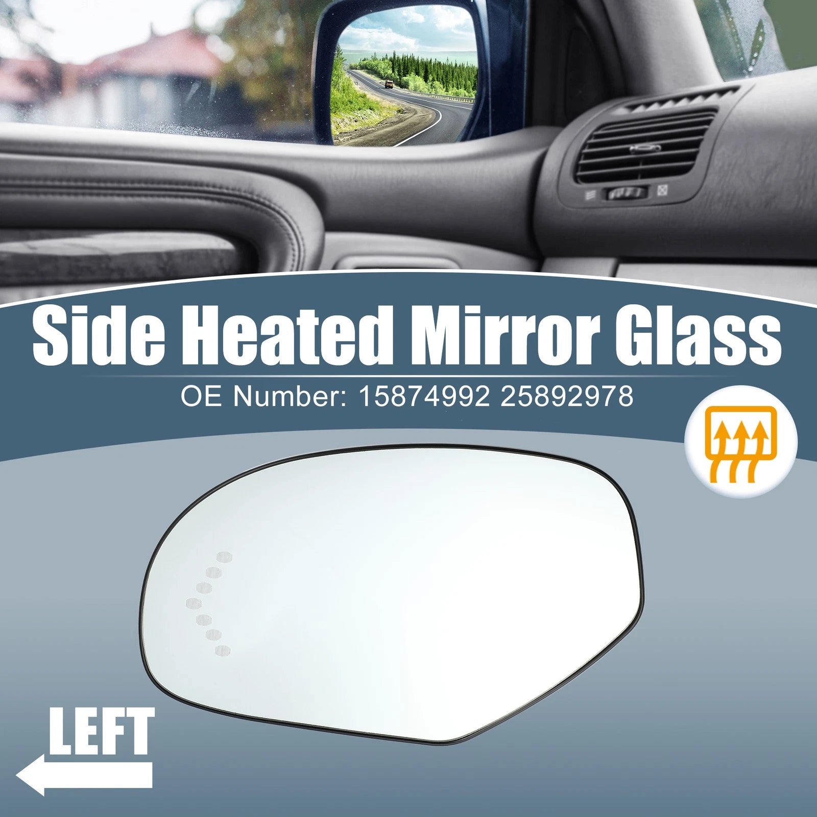 Driver Left Side Heated Mirror Glass for Chevy Silverado Avalanche Suburban (2007–2014)