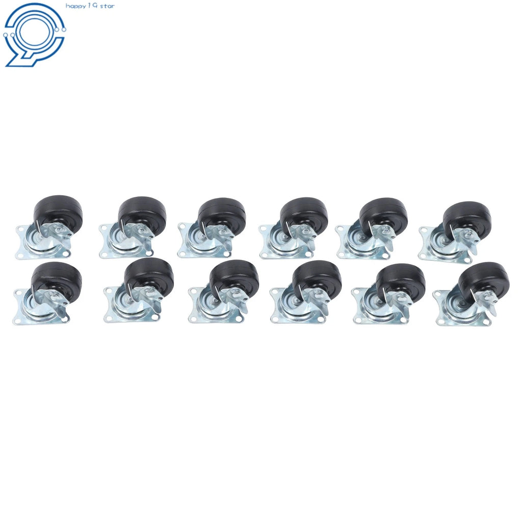12 Pack Rubber Swivel Caster Wheels for Load Capacity 340lbs (2")
