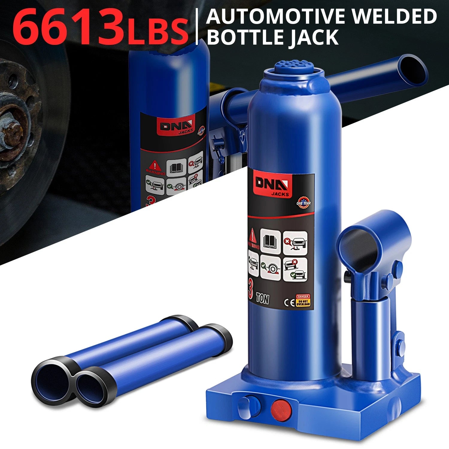3 Ton Hydraulic Bottle Jack for Automotive Repair (14.5")