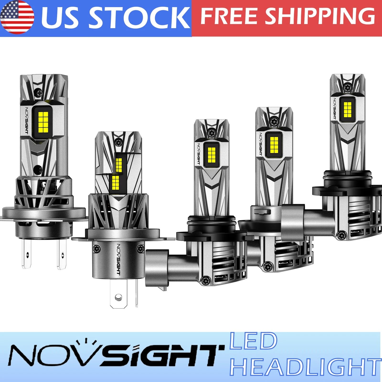 Set of 5 LED Headlight Bulbs for H11 H4 H13 H7 9005 9006 (18000LM)