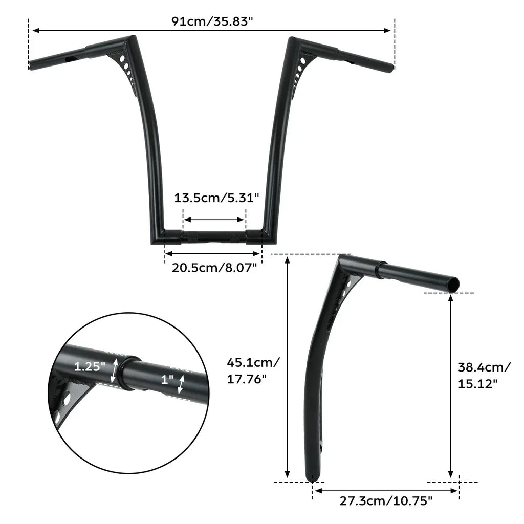 Black 18" Fat 1.25" Handlebar Hanger Bar for Harley Softail FXST
