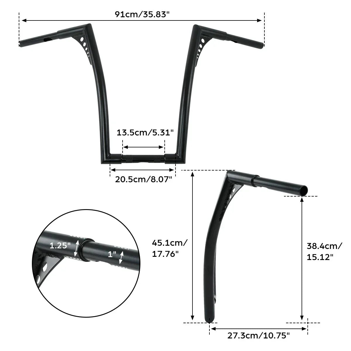 Black 18" Fat 1.25" Handlebar Hanger Bar for Harley Softail FXST
