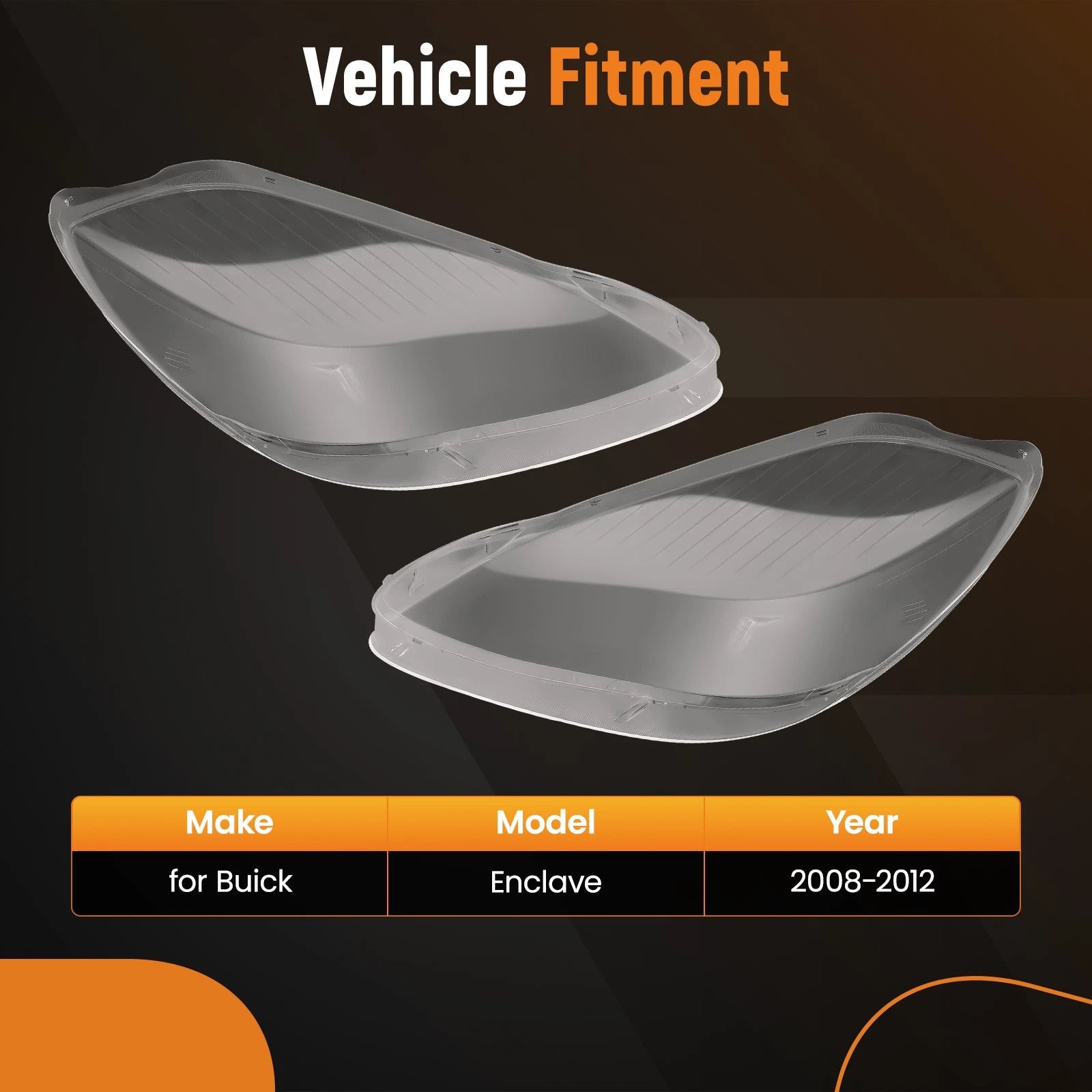 Clear Headlight Lens Cover for Buick Enclave (2008–2012) Left Right