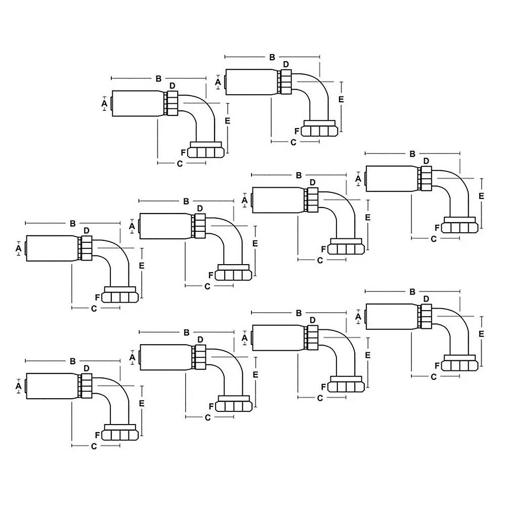 Set of 10 Female JIC 37° Elbow Crimp Fittings for FJX90-04-04