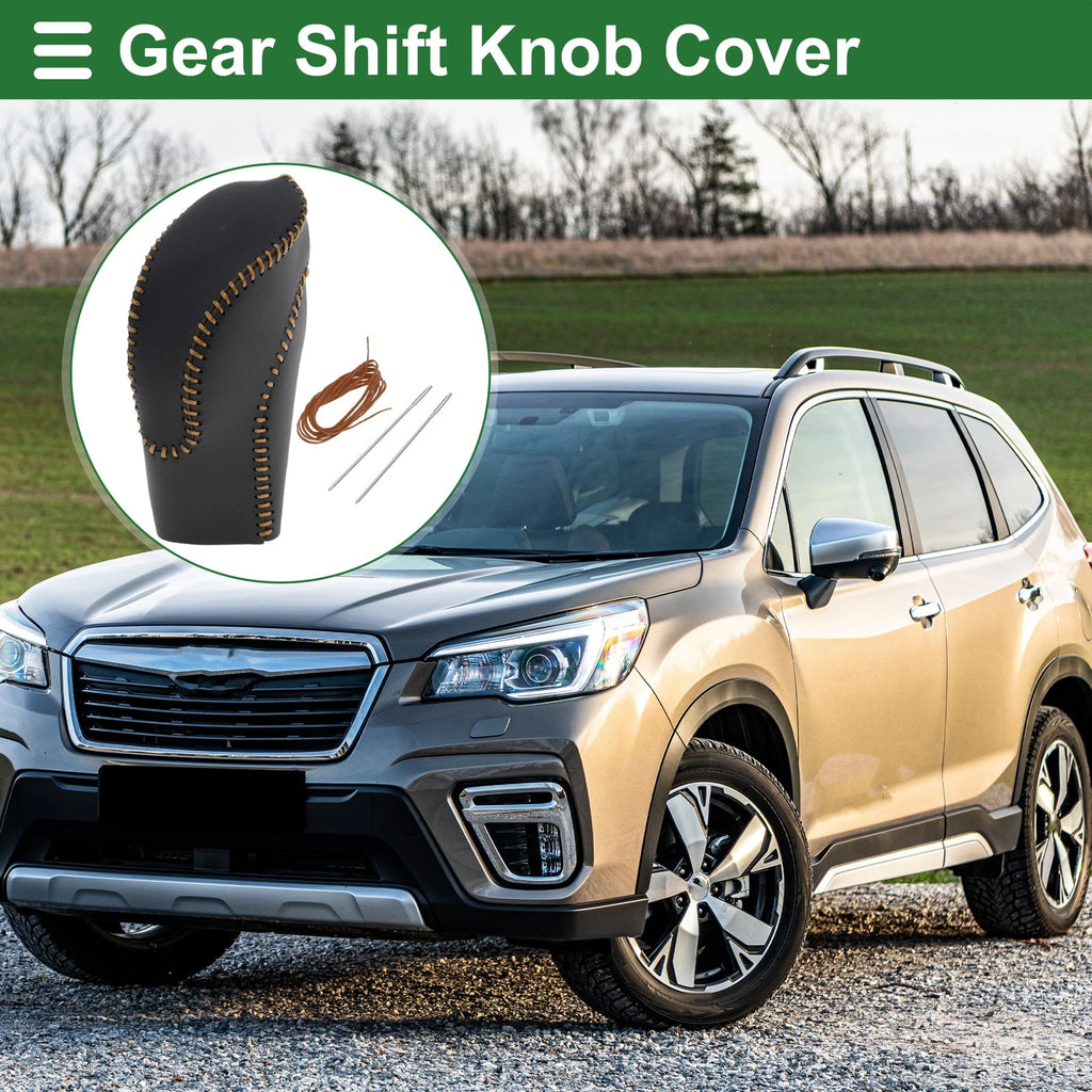 Gear Shift Knob Cover for Subaru Forester (2018–2023) Black Brown Faux Leather