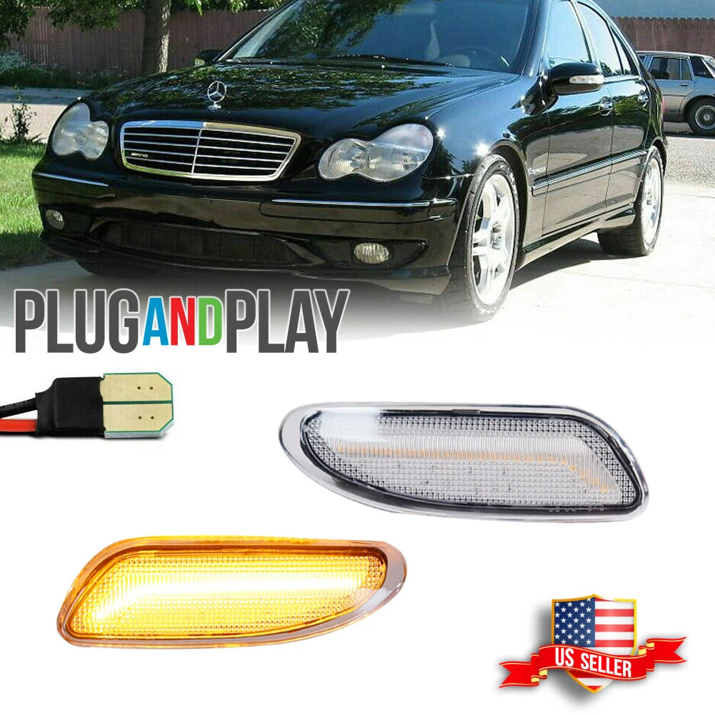 Clear Amber LED Side Marker Lights for Mercedes Benz W203 C-Class (2001–2007)