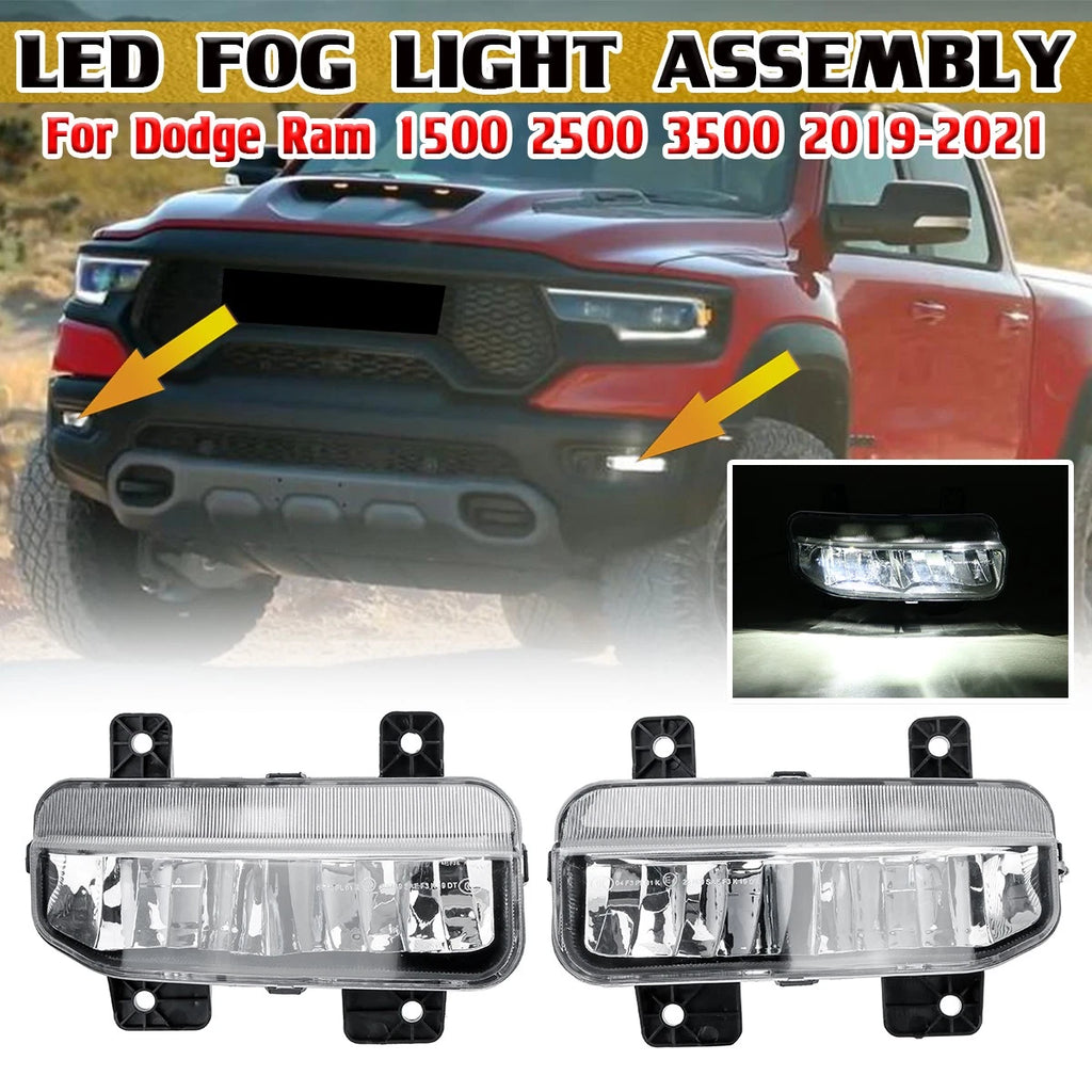 2X Clear Lens LED Fog Lights Assembly for Dodge RAM 1500 2500 3500 (2019–2021)