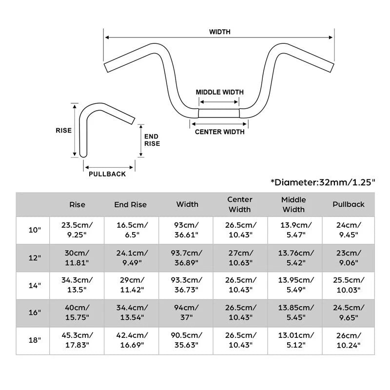 10" 12" 14" 16" 18" Rise Ape Hanger Handlebar for Harley Softail Chrome