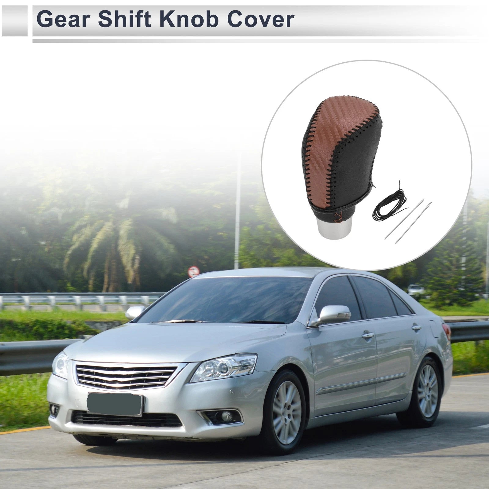 Gear Shift Knob Cover for Toyota Camry (2019–2022) Brown Carbon Fiber Black